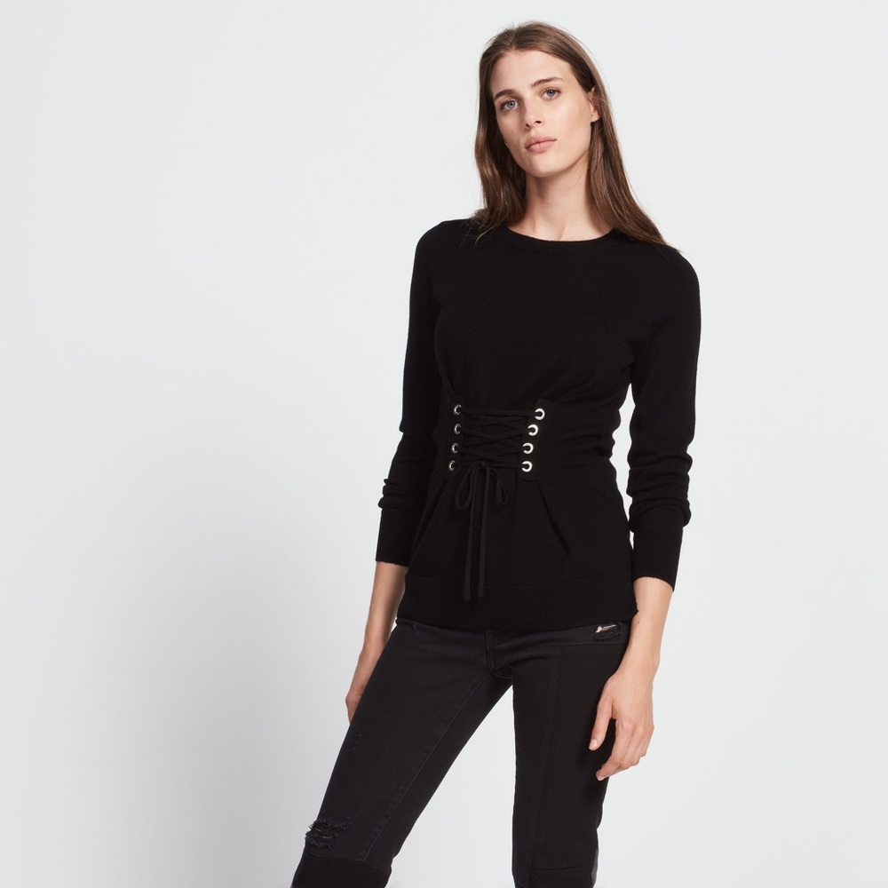 Sandro wool cashmere blend lace up sweater, size S